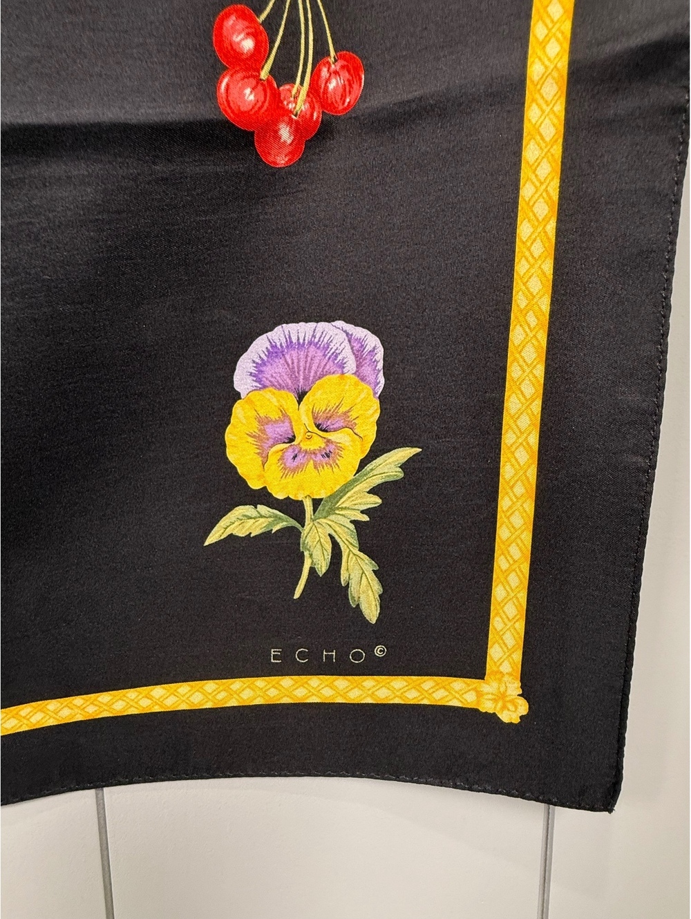 Vintage Echo Black Floral 100% Silk Scarf old money luxury - Picture 2 of 5